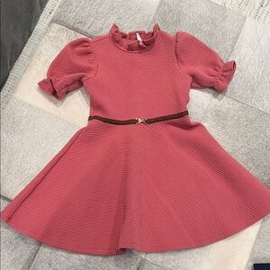Janie and Jack Textured Pink Dress with Brown Belt